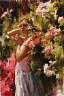Garmash Famous Paintings - SURROUNDED BY FLOWERS